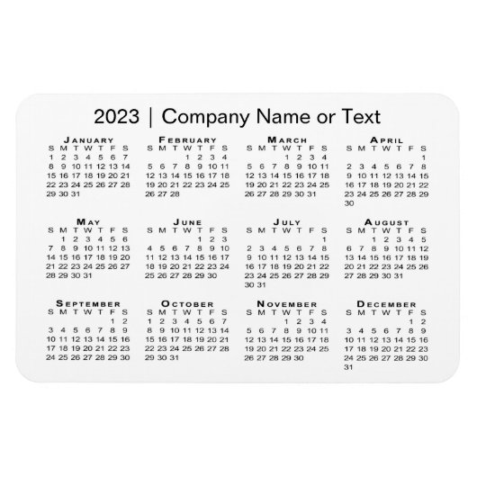 Kalender 2023 mit benutzerdefiniertem Text weiß Magnet (Horizontal)