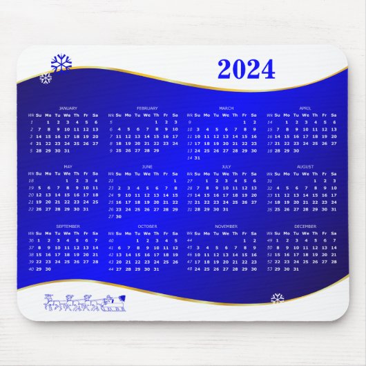 Kalender 2024 auf blauem Hintergrund Mousepad (Vorne)