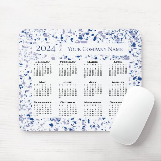 Kalender 2024 Blau Weiß Grau Terrazzo Custom Mousepad (Mit Mouse)