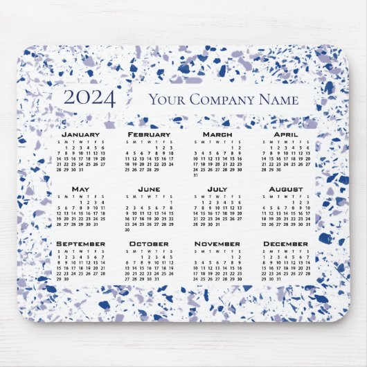 Kalender 2024 Blau Weiß Grau Terrazzo Custom Mousepad (Vorne)