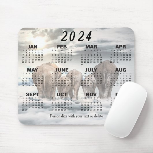Kalender 2024 - Elefantenfamilie Hintern Mousepad (Mit Mouse)