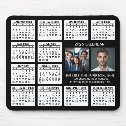 Kalender 2024 mit 2 Fotos und Text - Schwarz-weiß Mousepad (Vorne)