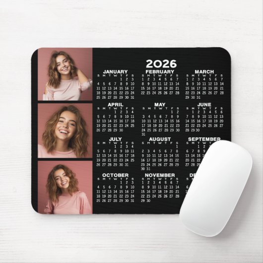 Kalender 2024 mit 3 FotoCollage - schwarz Mousepad (Mit Mouse)