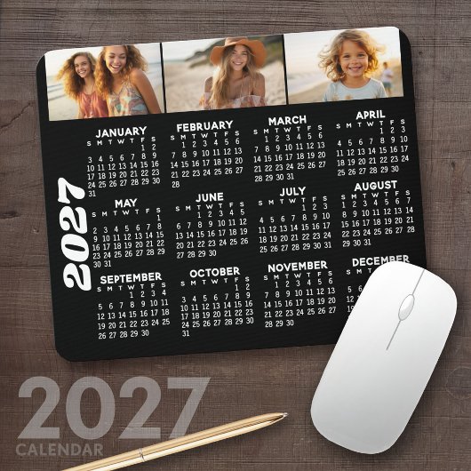 Kalender 2024 mit 3 FotoCollage - schwarz Mousepad
