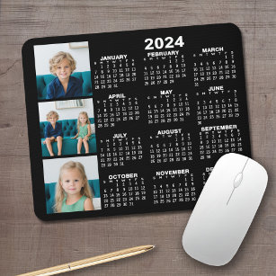 Kalender 2024 mit 3 FotoCollage - schwarz Mousepad