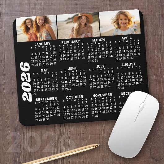 Kalender 2024 mit 3 FotoCollage - schwarz Mousepad
