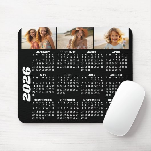 Kalender 2024 mit 3 FotoCollage - schwarz Mousepad (Mit Mouse)