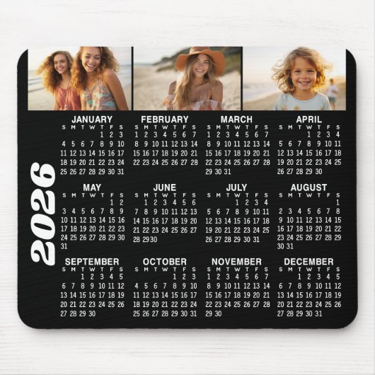 Kalender 2024 mit 3 FotoCollage - schwarz Mousepad (Vorne)