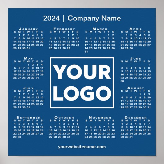 Kalender 2024 mit Firmenlogo und Name Blau Poster (Vorne)