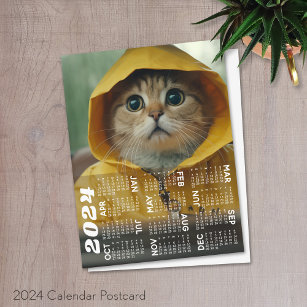 Kalender 2024 mit niedlicher Katze in gelber Aufma Postkarte