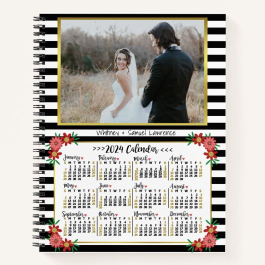 Kalender 2024 - Preppy Floral Stripes | FOTO Notizblock (Vorderseite)