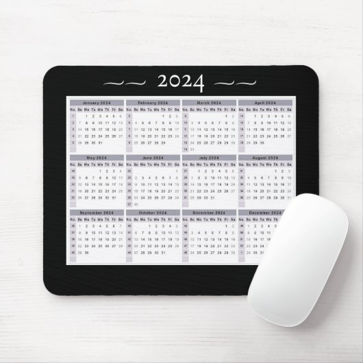 Kalender 2024 Wöchentlich Schwarz-weiß Großdruck Mousepad (Mit Mouse)