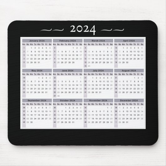 Kalender 2024 Wöchentlich Schwarz-weiß Großdruck Mousepad (Vorne)