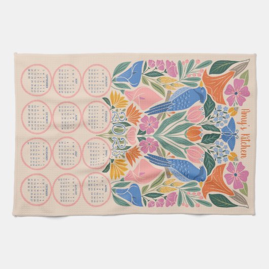 Kalender 2025 - Blue Jay and Blooms Geschirrtuch (Horizontal)