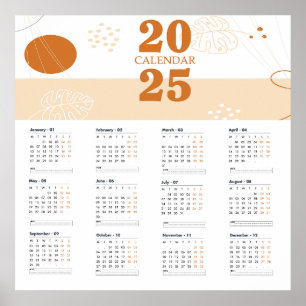 Kalender 2025 flache handgezeichnete Blätter Poster