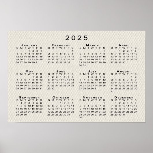 Kalender 2025 für Imitats Leinwand Textur Vorlage Poster (Vorne)