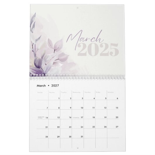 Kalender 2025 Lila Wasserfarbe (Mär 2027)