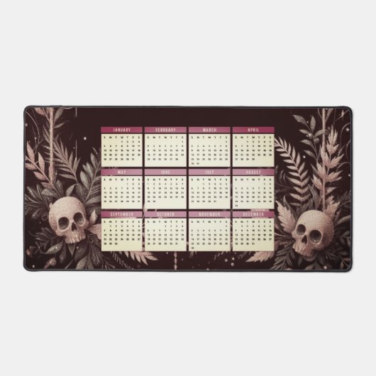 Kalender 2025 mit Blume und Skullen Schreibtischunterlage (Vorderseite)