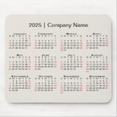 Kalender 2025 mit Firmennamen auf Beige Mousepad (Vorne)