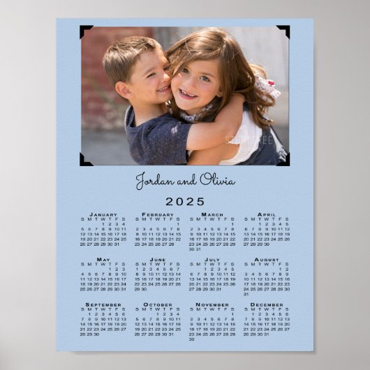 Kalender 2025 mit Ihrem Foto und Name Light Blue Poster (Vorne)