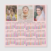 Kalender 2025 Niedlich Pink-Familienfoto-Collage Magneteinladung (Vorderseite)
