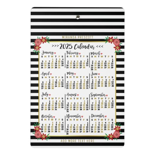 Kalender 2025 Niedliche Streifen | Custom Mini Klemmbrett (Rückseite)