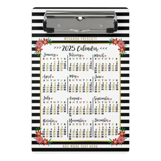 Kalender 2025 Niedliche Streifen | Custom Mini Klemmbrett (Vorderseite)