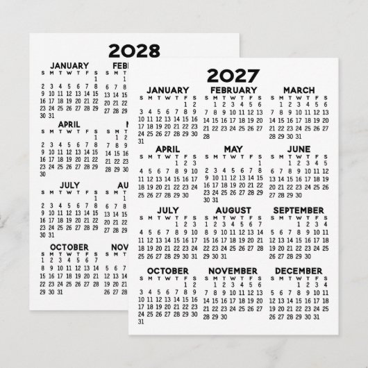 Kalender 2025 und 2026 Jahresansicht - Basic Minim Postkarte (Vorne/Hinten)