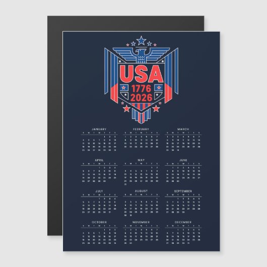 Kalender 2026 (1776-2026 USA) Magnetkarte (Vorne/Hinten)