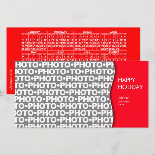 Kalender 2026 1 Foto rote Karte hinzufügen (Vorne/Hinten)