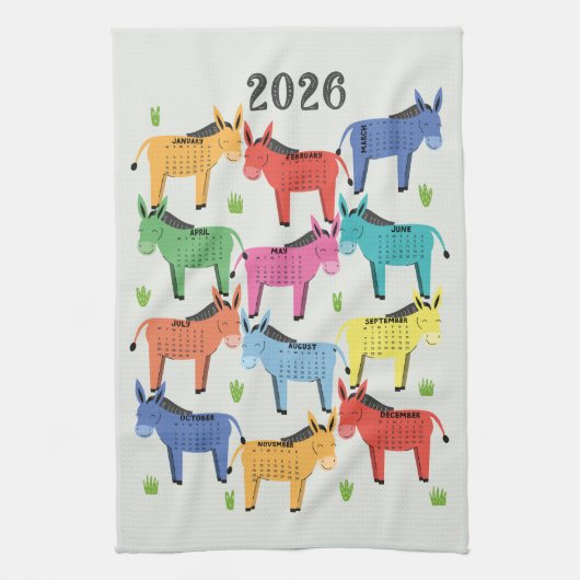 Kalender 2026 - Farbiger Donkey Geschirrtuch (Vertikal)