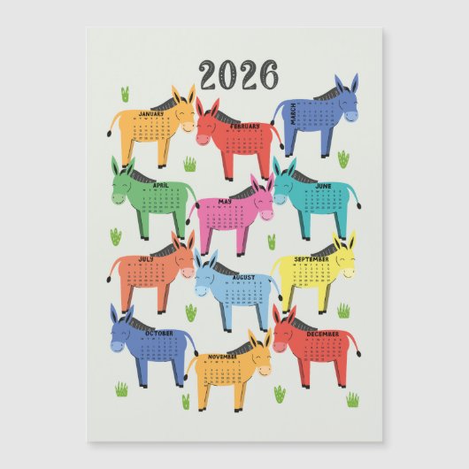 Kalender 2026 - Farbiger Donkey Magnetkarte (Vorderseite)
