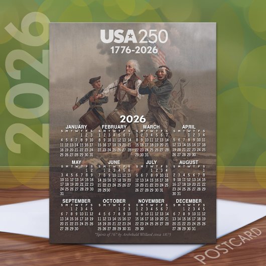 Kalender 2026 - Geist von 76 - Amerikas 250. Postkarte
