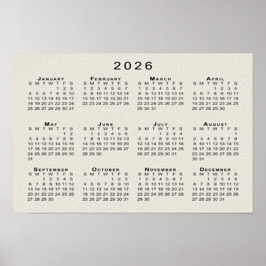 Kalender 2026 Imitate Leinwand Textur Vorlage Poster (Vorne)