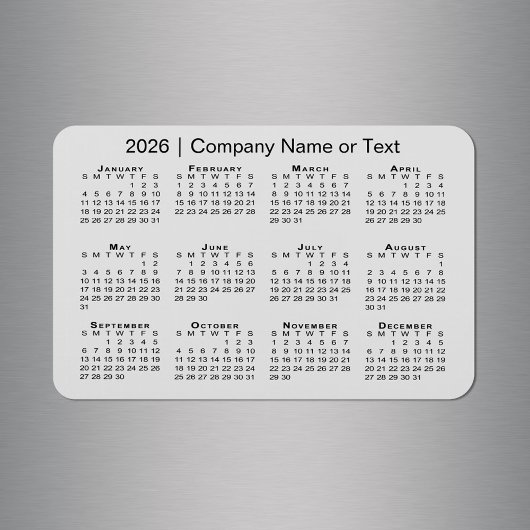 Kalender 2026 mit benutzerdefiniertem Text grau Magnet