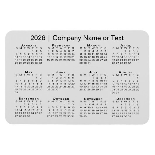 Kalender 2026 mit benutzerdefiniertem Text grau Magnet (Horizontal)