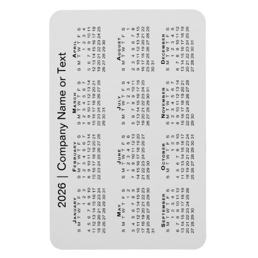 Kalender 2026 mit benutzerdefiniertem Text grau Magnet (Vertikal)