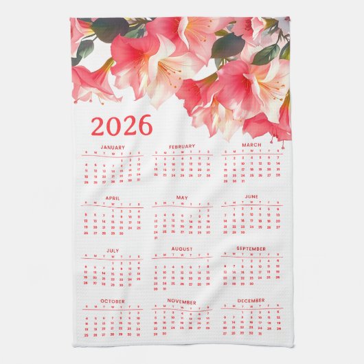 Kalender 2026 mit Blumen Geschirrtuch (Vertikal)