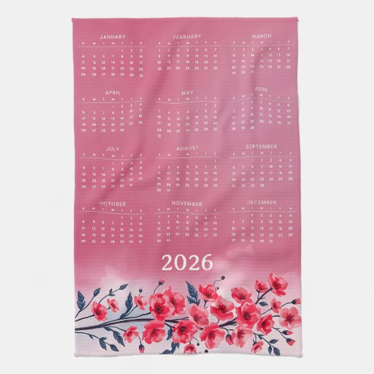 Kalender 2026 mit Blumen Geschirrtuch (Vertikal)