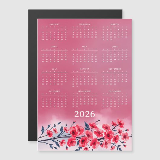 Kalender 2026 mit Blumen Magnetkarte (Vorne/Hinten)