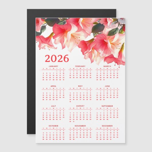 Kalender 2026 mit Blumen Magnetkarte (Vorne/Hinten)