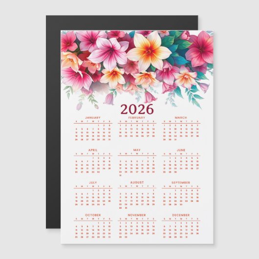 Kalender 2026 mit Blumen Magnetkarte (Vorne/Hinten)