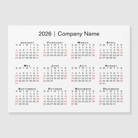 Kalender 2026 mit dem Firmennamen White Magnet (Vorderseite)
