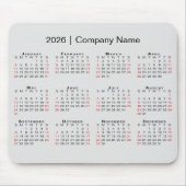 Kalender 2026 mit Firmennamen auf leicht grau Mousepad (Vorne)