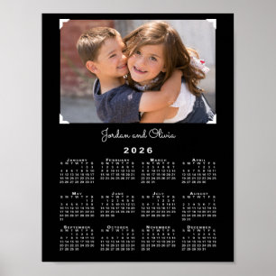 Kalender 2026 mit Ihrem Foto und Namen auf Schwarz Poster