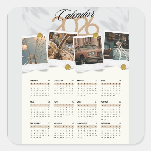 Kalender 2026 quadratischer aufkleber (Vorderseite)