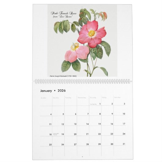 Kalender 2026 - Rose - P.J. Redouté (Jan 2026)
