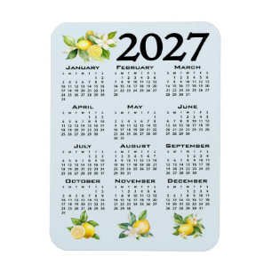Kalender 2027 im italienischen Stil Zitronen blaue Magnet