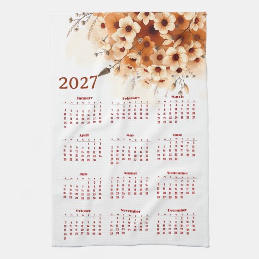 Kalender 2027 mit Blumen Geschirrtuch (Vertikal)