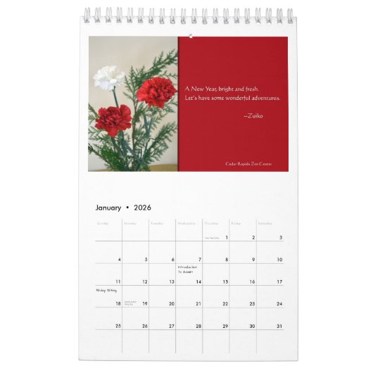 Kalender der Cedar Rapids-Zen-Mitte-2018 (Jan 2026)